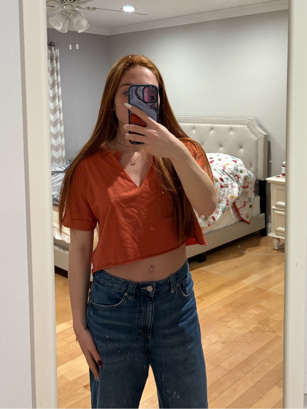 Forever 21 Rust Orange V-Neck Cropped Tee